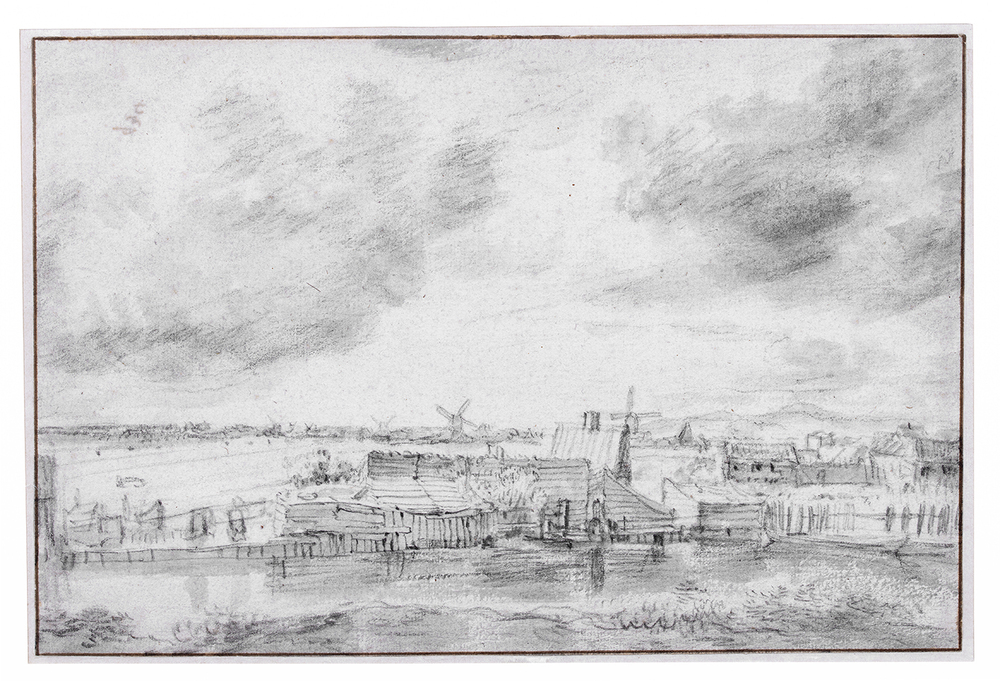 Landschap met huizen langs een water